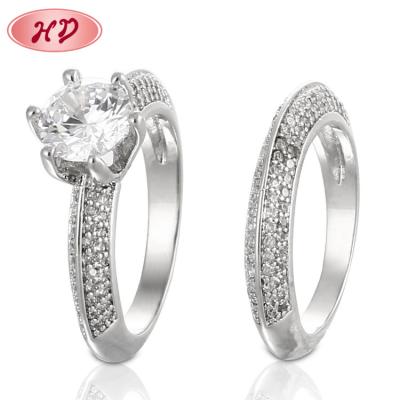 China FASHIONABLE Band Crystal Zircon Couple Rings Wedding Engagement Jewelry His and Her Double Promise Ring for sale