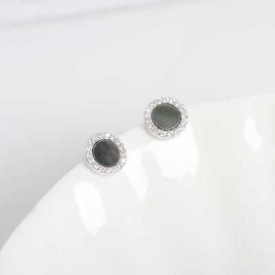 China Cute Zircon Sterling Silver Bead Stud Earring Cool Black 925 Sterling Silver Earrings Ins Simple for sale