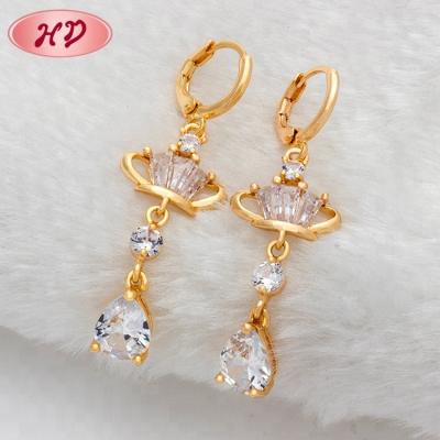 China Promotional Fashion Jewelry Gift CLASSIC Items Crown Shape Long Chain Drop Earrings For Ears Gold for sale