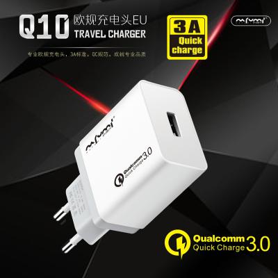 China Quick Charge 3.0 Mobile Phone Charger 5V 3A USB Quick Charge Qc3.0 Plug 1 USB Fast Phone Charger EU/US Fast Charging Main Adapter for sale