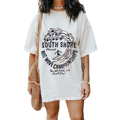 China Breathable Europe and the United States 2021 new pattern women's surf short-sleeved round neck printed women's T-shirt for sale