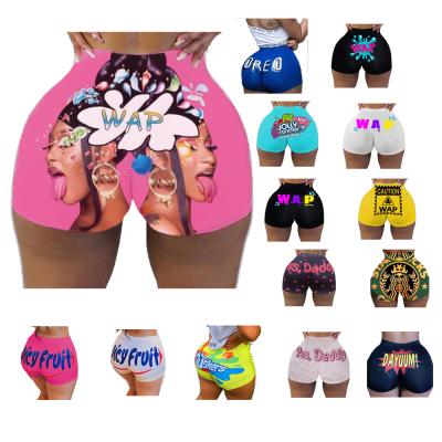 China Women's shorts with pattern 12 colors S-4XL summer candy sexy snack shorts biker women's shorts with pattern for sale