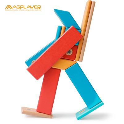 China 2021 Building Toy Hot Sale 14 Pieces Magnetic Wooden Block Set Magnetic Building Wooden Blocks for sale