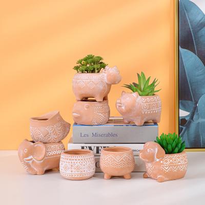 China Wholesale Mid Century Modern Red Ceramic Breathable Home Decorations Meat Flowerpot Handmade Table Animal Small Flowerpot for sale