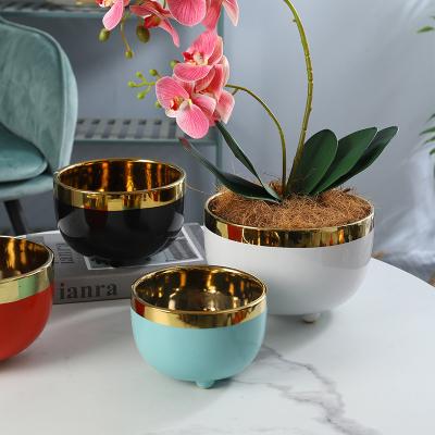 China Light Nordic simple luxury ceramic flower pot household creative electroplating desktop decoration for sale