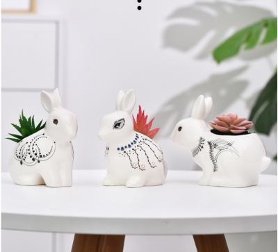 China Modern Rabbit Shaped Succulent Ceramic White Decoration Basin Plant Pot Porcelain Flower Pot Plant Flowerpot Household for sale