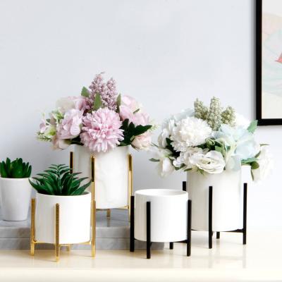 China Ceramic Nordic Modern Simple Tabletop Home Decoration INS Style Vase Hydroponic Flower Arrangement With Metal Backing for sale