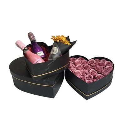 China Recyclable Bronze Marble Heart Shaped Flower Box Gift Box Three Piece Set for sale