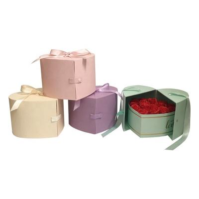 China Recyclable Wholesale Heart Shape Wedding Rose Foldable Flower Boxes Preserved Flower In Gift Box for sale