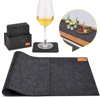 China Rectangle Washable Decorative Felt Table Runner Dining Table Runner Tablecloth With Cup Coasters for sale