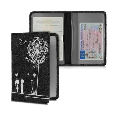 China Lady Dark Gray Driving License Protective Case Bag Felt Certificate Cover with Card Slots for sale