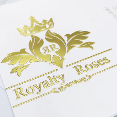 China Electroforming Logo Transfer Label Shiny Rose Gold Label Waterproof Customized Metallic Packaging Sticker for sale