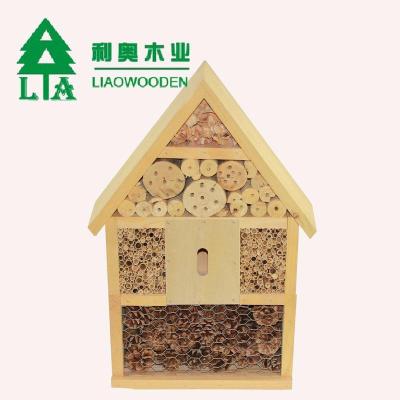 China Durable Exquisite Wall Mounted Outdoor Nest Miniature Wood Opens Wooden Bird Wooden House Hotels Insect Home Decor for sale