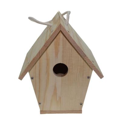 China Sustainable square base and one side handmade decorative wooden painting bird houses aviary kits with sloping roof style for sale