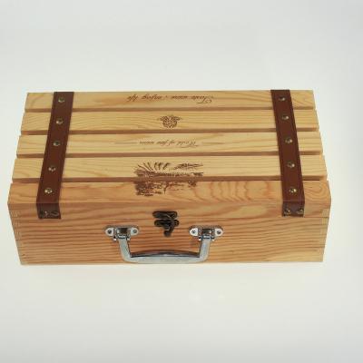 China High End Recycled Custom Wood Portable Wooden Gift Bottle Holders Packing Boxes Package Wine Box for sale