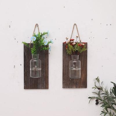 China Retro Wall Hanging Eco-Friendly Style Eco-Friendly Eco-Friendly Retro Wall Hanging Home Decor OEM Air Plant Wall Vase Hydroponic Wood for sale