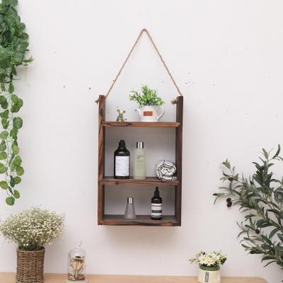 China Eco-friendly Suspensibility Eco-friendly Wall Hanging Shelves Macrame 3 Tier Wooden Wall Shelf Decorative Wall Shelf For Storage for sale