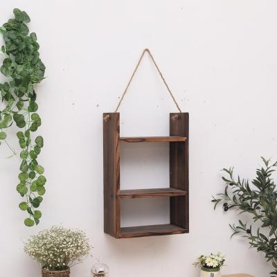 China New Design Eco-friendly Suspensibility Wall Hanging Shelves Driftwood Macrame Wood Shelf 3 Tier Shelves For Home Storage for sale