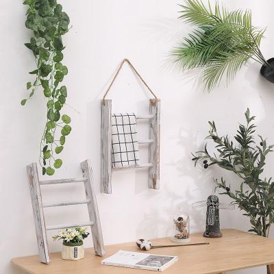 China New Hot Selling Modern Eco-friendly Customize All Hanging Wall Shelf Wall Hanging Three-Layer Racks Wood Quilt Rack Garment Ladder for sale