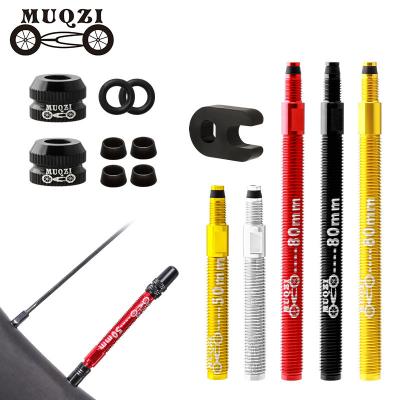 China MUQZI Alloy Presta Valve Supplement Aluminum Tubeless Extension with Core Key 50mm/80mm for sale