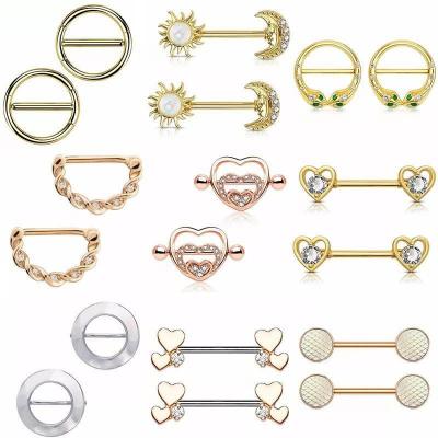 China Trendy Fashion Barbell Nipple Piercing Jewelry Personality 10k 14k 18k Gold Nipple Rings For Women Zircon for sale