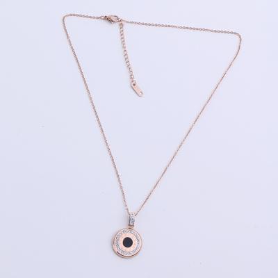 China Other 2022 Explosive Styles Stainless Steel Crystal Round Diamond Necklace Engraved Necklace Pendant Jewelry for sale