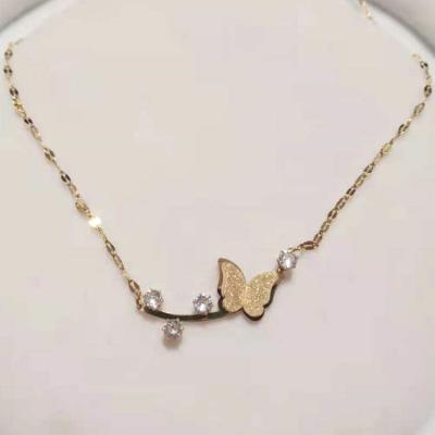 China Other 2022 New Creative Real 18K Gold Plated Silver Butterfly Necklace Clear Crystal Butterfly Chain Necklace For Women Gift for sale