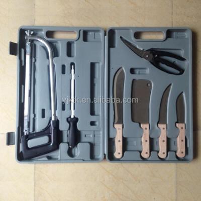 China 10pcs Kitchen Knife Quality Professional Butcher's Saw Knife Set Wooden Handle in Plastic Case for sale