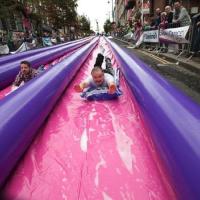 China 500ft Exciting Big Inflatable Slides , 3 Lane Long Water City Slide for sale