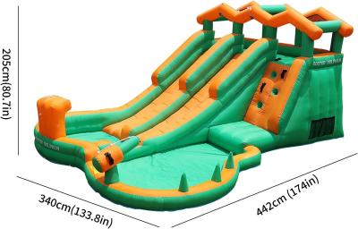 China 0.55mm PVC Water Slide Inflatable For Kids Bounce House Blow Up Water Park With 2 Slides for sale