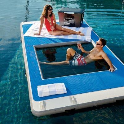 China Yacht Outdoor Sports Drop Stitch Sea Pool Inflatable Floating Ocean Sea Swimming Pool With Anti-Jellyfish Net for sale