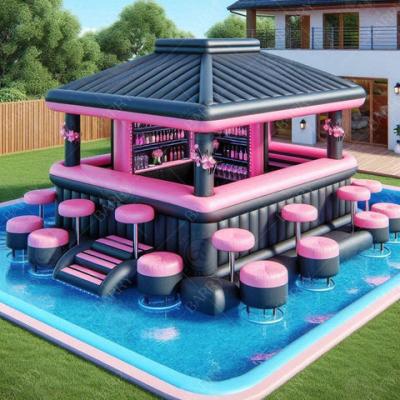 Chine Bar de piscine flottante rose portable étanche à l'air Bar de loisirs Plateforme de fête Bar gonflable piscine à eau à vendre