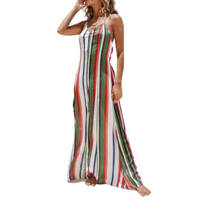 China Breathable 2023 New Style Wholesale Beachwear V-neck Coverups Striped Halter Neck Cover Ups for sale