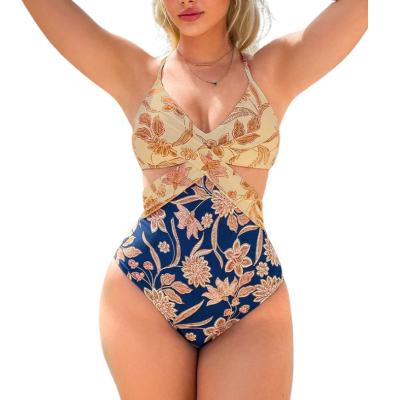 China Breathable 2023 Summer Vocation Beachwear Swim Wear Floral  Custom Printing Pattern Bath Suit Twist-Front Cutout Monokini Swimsuit for sale