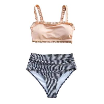 China QUICK DRY Ruffle Bandeau Bikini With High Waisted Bottom Sustainable High Waist Beach Two Pieces Sexy Swim Wear for sale