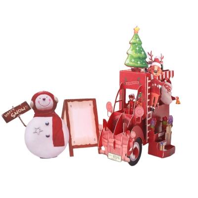 China Europe 3D Paper Sculptures , Pop Up Decorative Christmas Handmade Greeting Card , Santa Sells Flowers for sale