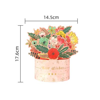 China Cute Europe Laser Cut 3d Pop Up Paper Flower Bouquet Love Greeting Cards For Mother's Day for sale