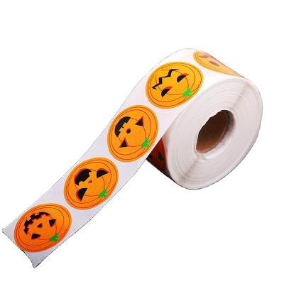 China Waterproof 1.5' *1.5' Self-adhesive Halloween Round Paper Lovely Pumpkin Decorative Roll Sticker Stickers For Small Business for sale