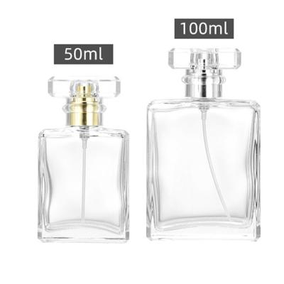 China Cosmetic Supply 20ml 30ml 50ml 100ml Luxury Recyclable Clear Square Stain Glass Perfume Bottle With Pump Spray Cap for sale