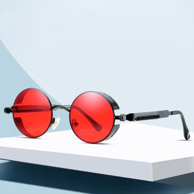 China Newest Fashional Sunglasses High Quality UV400 New Metal Frame Spring Legs Steampunk Sunglasses Wholesale Vintage Classic Gothic Round Sunglasses for sale