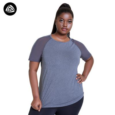 China Low MOQ Breathable Workout Outfits Plus Size Women Heather Gray Breathable Shirts Short Sleeve Yoga Tops for sale