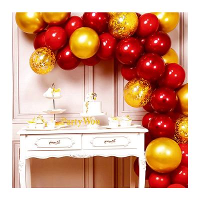 China 80Pcs Ruby Red Metallic Golden Balloon Chain Garland Decoration Gold Confetti Balloon Set Kit Party Birthday Wedding Decoration for sale