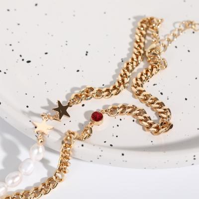 China Cute Pearl Women's Gold Star Necklace Dangling Fashion Choker Necklaces Jewelry Star Pentagon Female Jewelry Gifts for sale