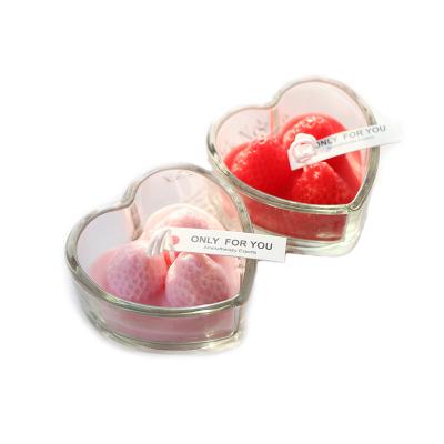 China Wedding Birthday Party Gift Christmas Handmade Strawberry Shaped Cute Romantic Heart Shaped Glass Decoration Wedding Candles Jar Scented Birthday Candle for sale