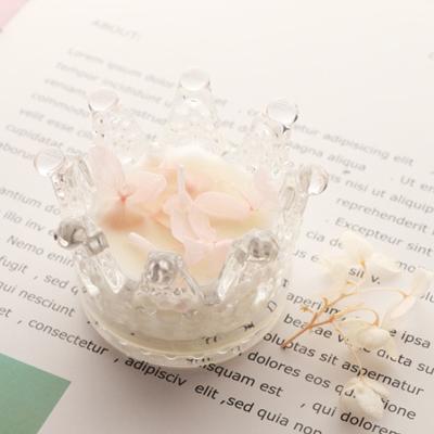 China Wedding Wholesale Birthday Party Gift Christmas Soy Mixed Wax Candle Style Cheap Immortal Transparent Glass Jar Crown Flower Scented Candle for sale