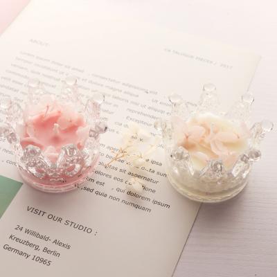 China Wedding Luxury White Glass Irregular Handmade Wax Jar Shape Crown Birthday Party Gift Christmas Style Scented Candle for sale