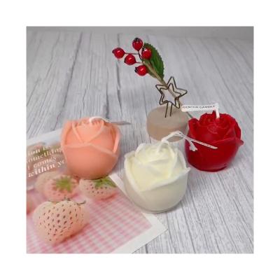 China Wedding Handmade Aromatherapy Rose Shape Candle Photo Props Christmas Birthday Party Favor Ornaments Small Soy Wax Scented Candle for Valentine Gift Decor for sale