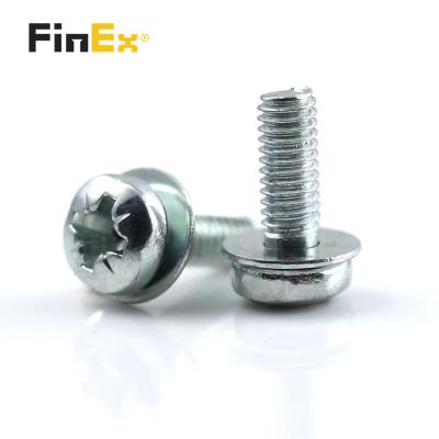 China White Pan M3.5 10mm Length Zinc Pozi Pan Head Flat Washer Combination Sems Screw for sale