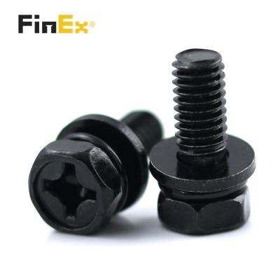 China Custom Black Zinc M6 Phillips Hex Head Double Washer Sems Pan Combination Screw for sale