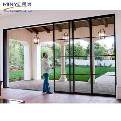 中国 4 soundproof aluminum glazed windows and doors of commercial double tracks sliding door system 販売のため